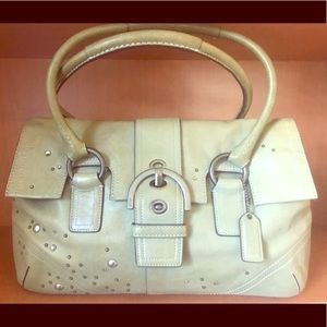 COACH leather handbag: unique Y2K sea foam green with rhinestone detail